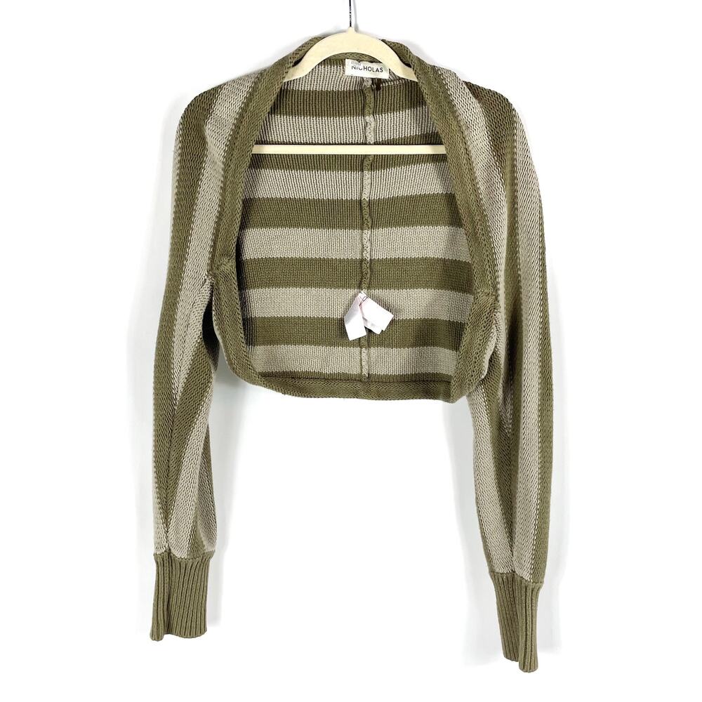 Nicholas Alcina Shrug Knit Cardigan Sweater Green Stripe Long Sleeve Sz M
